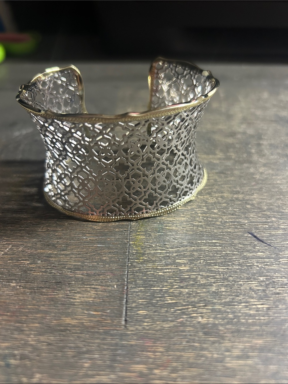 Kendra Scott Candice‎ Cuff Bracelet in a mixed-metal silver filigree 2 toned